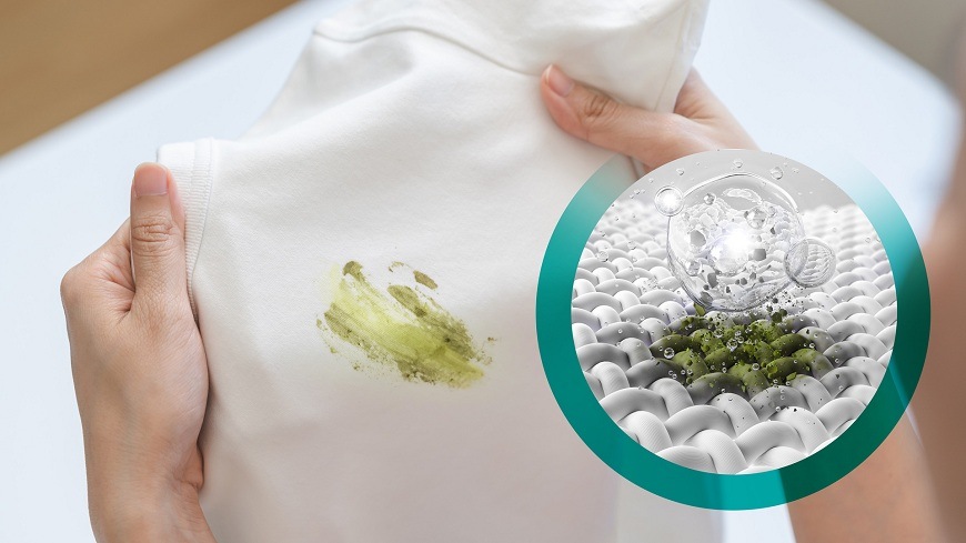 Práčka Gorenje WS674A FastWashPro biela biele tričko so zelenou škvrnou
