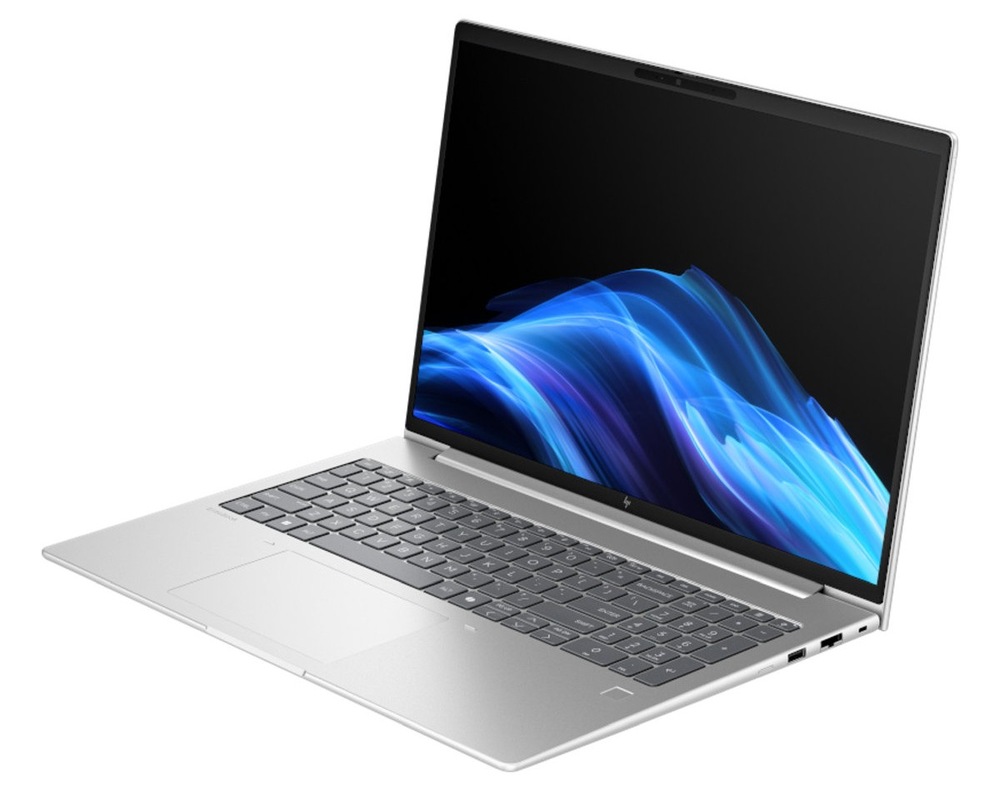 Notebook HP Elitebook 6 G1i 16" strieborný Otvorený a zapnutý notebook otočený doprava