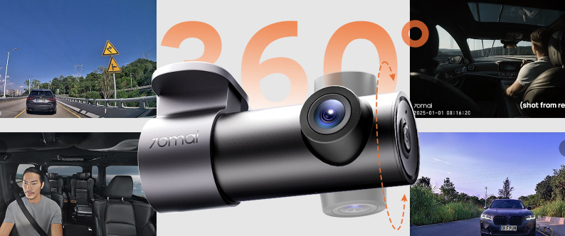 Autokamera 70mai M310 Plus 2K čierna Otočný objektív autokamery 70mai M310 Plus 2K so zábermi cesty, kabíny a okolia vozidla