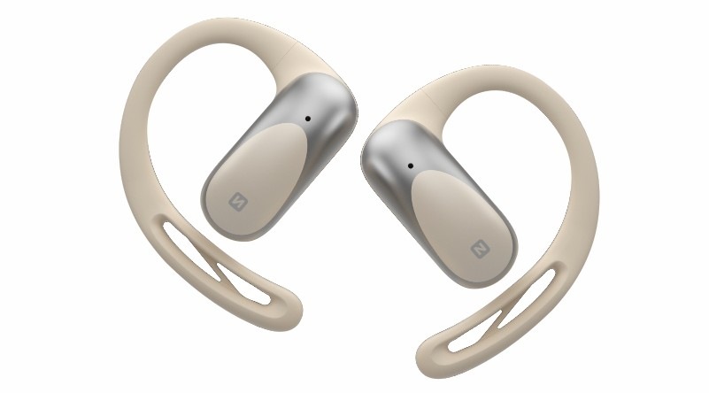 Dve biele slúchadlá Swissten na behanie Open Ear