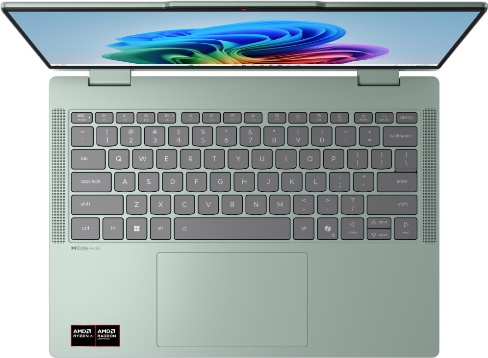 Notebook Lenovo IdeaPad 5 2-in-1 14AHP11 zelený Pohľad zhora na klávesnici notebooku IdeaPad 5″ width=