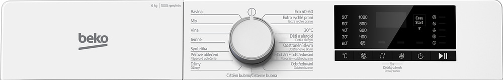 Práčka Beko B1WFK2604WCS biela Detail na ovládací panel v slovenskom jazyku úzke práčky Beko B1WFK2604WCS