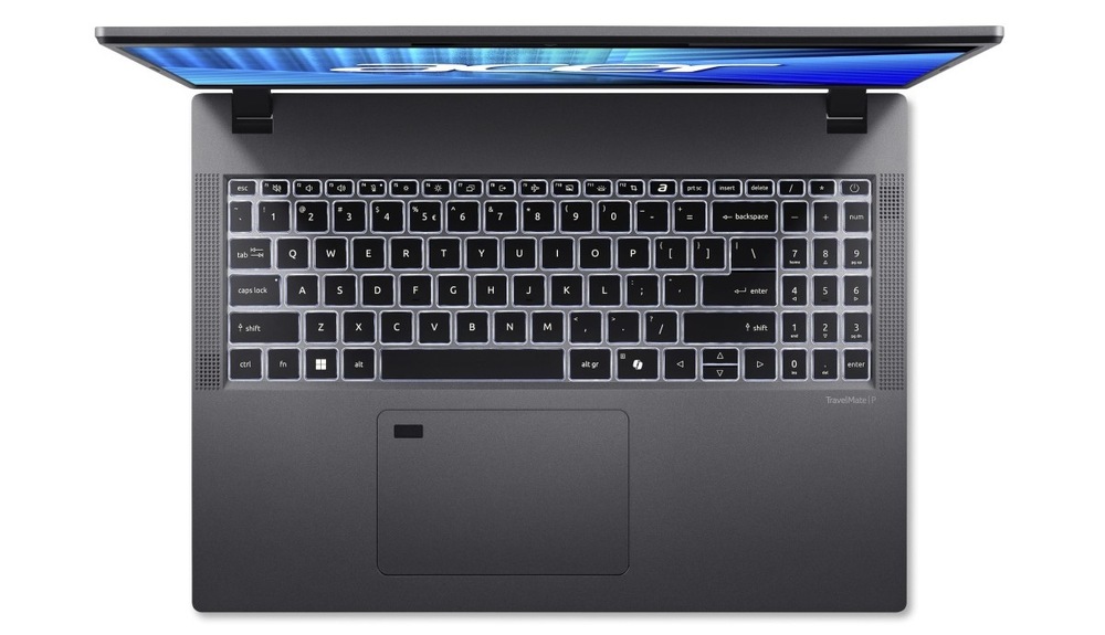 Notebook Acer TravelMate P2 16 (TMP216-71-G3-TCO-7291) sivý Pohľad zhora na klávesnici notebooku Acer TravelMate P2 16″ width=