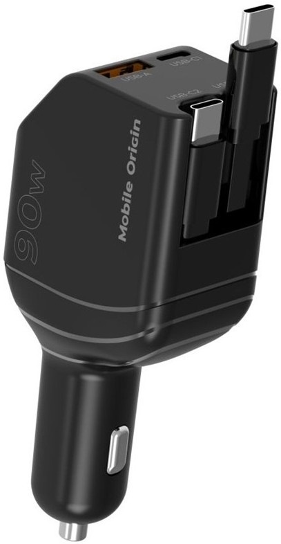 Adaptér do auta Mobile Origin CA22 90W, USB-C + USB-A, 2x USB-C kabel, černá