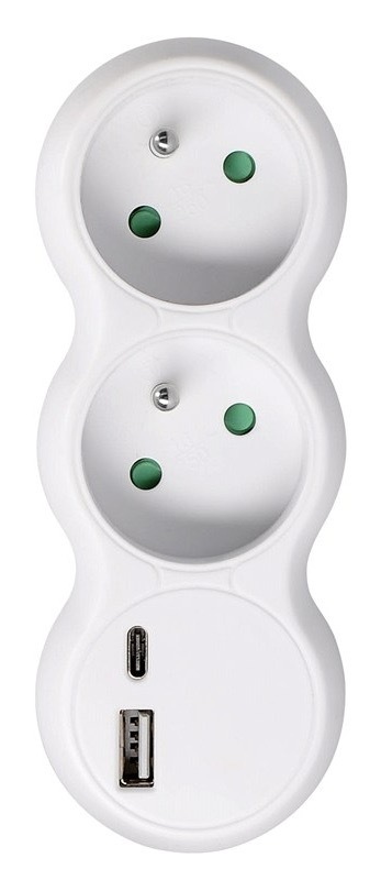 Rozbočka Solight 2× 10 A, USB A+C, rýchlonabíjačka 20W PD, biela farba