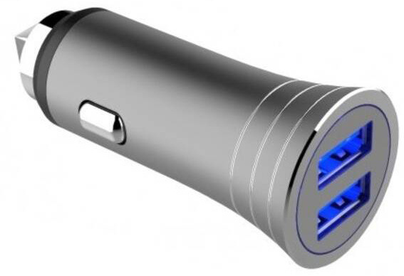 Adaptér do auta WG 2x USB QC 3.0 18+12W + USB-C kábel 1m strieborný/sivý