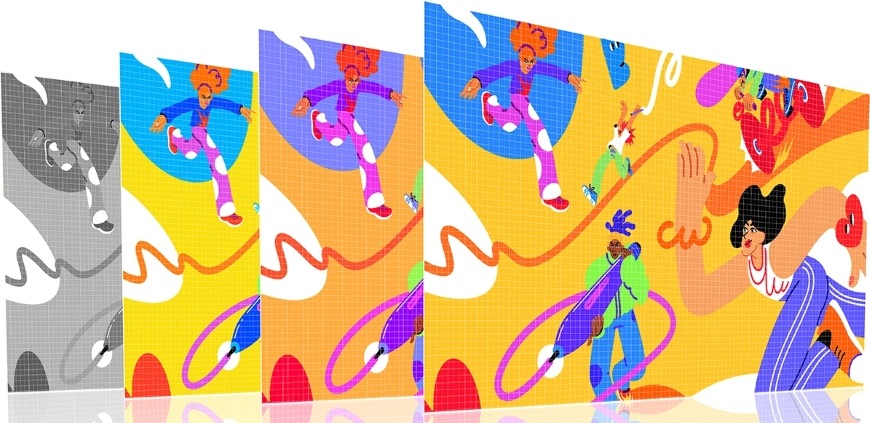 Rovnaká ilustrácia v 4 farebných režimoch dostupných v tablete UGEE UE16