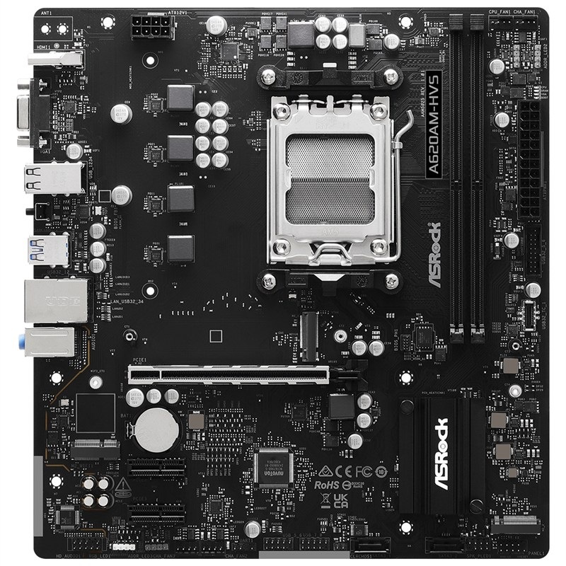 Základná doska ASRock A620AM-HVS čierna Základná doska ASRock A620AM-HVS v čiernej farbe.