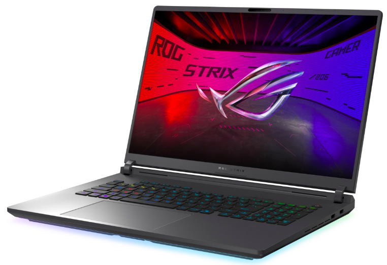 Notebook Asus ROG Strix G18 z pravého uhla s 18" displejom a RGB podsvietením
