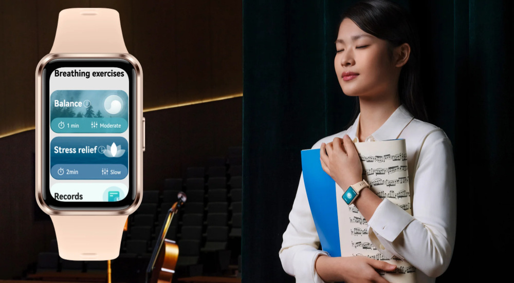 Fitness náramok Huawei Band 11 Metal zelené Huawei Band 11 ponúka aj dychové cvičenia na upokojenie