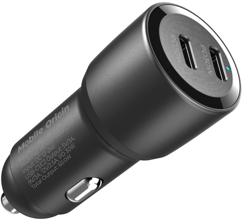 Adaptér do auta Mobile Origin 60W 2xUSB-C - čierny