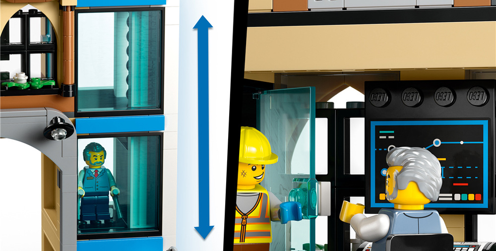 Stavebnica LEGO® City 60469 Hlavní vlakové nádraží Trojposchodová stanica s hodinovou vežou ponúka deťom nástupište, riadiacu miestnosť, kaviareň i ďalšie miesta na preskúmavanie.