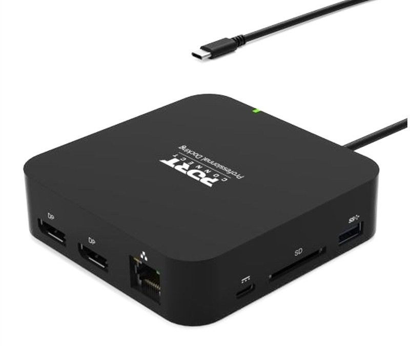 Dokovacia stanica PORT CONNECT 10v1, 2x4K Display Port, 5x USB-A, USB-C 85W PD, Ethernet, SD čierna