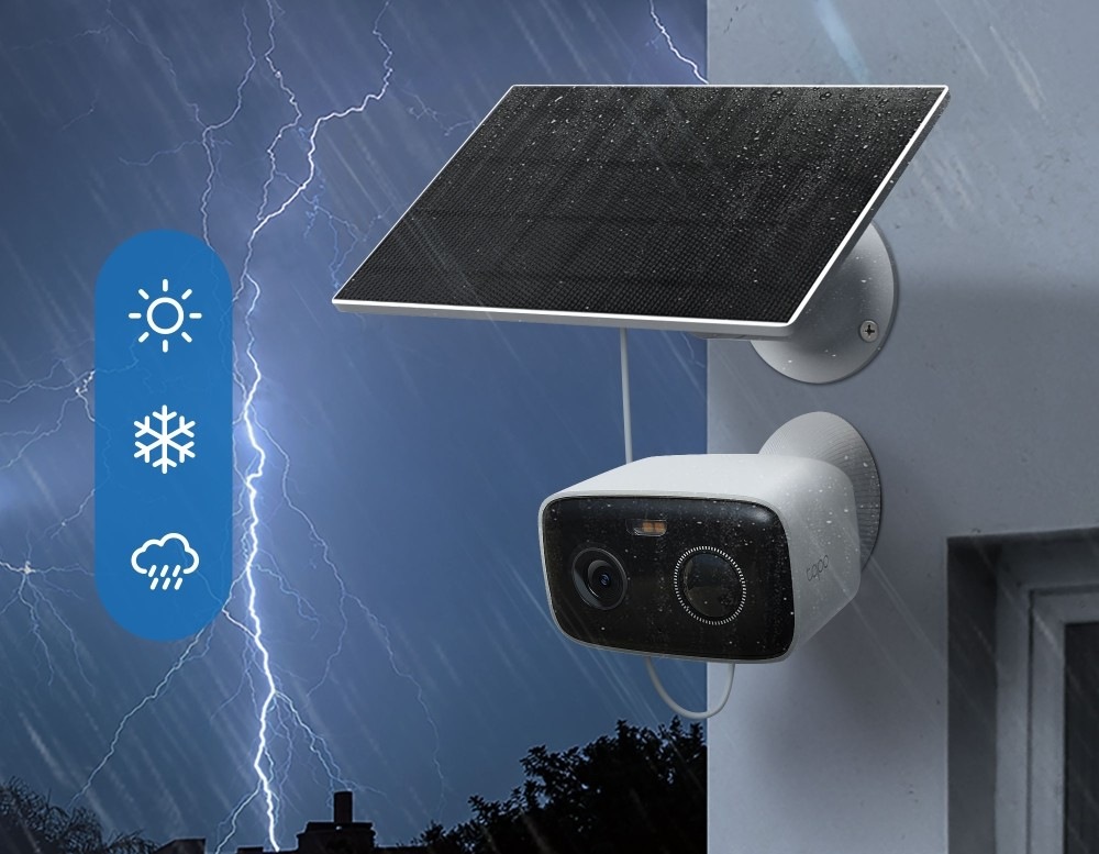 IP kamera TP-Link Tapo TC80 HD Solar Kit je odolná voči vonkajším klimatickým podmienkam vďaka vysokému krytiu IP65