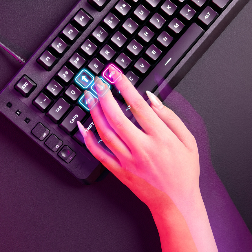 Klávesnica HyperX Eve 1800 – zvýraznenie herných klávesov pri stlačení