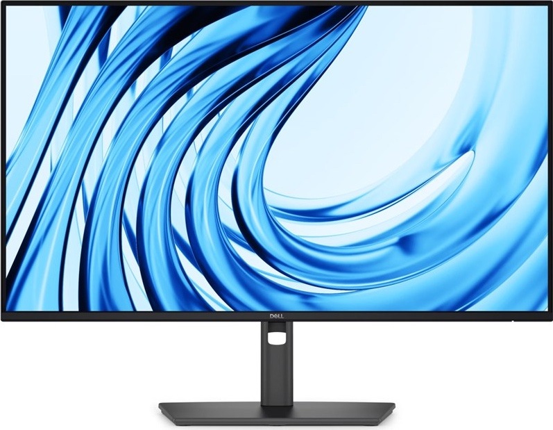 Čelný pohľad na sivý monitor Dell Pro P2726H s tenkými rámčekmi, centrálnym stojanom s otvorom pre káble a širokou obdĺžnikovou základňou.
