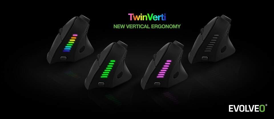 Myš Evolveo TwinVerti čierna