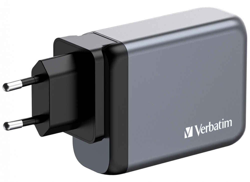 Cestovný adaptér Verbatim GNC-100 GaN 100W, 3x USB-C PD 100/65W, 1x USB-A QC 3.0 strieborný
