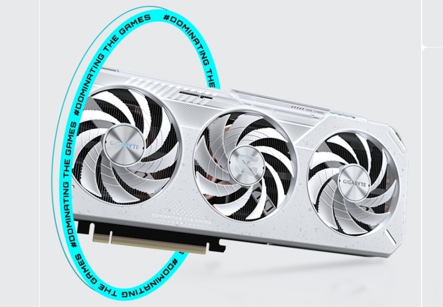 Grafická karta GIGABYTE Radeon RX 9060 XT GAMING OC ICE 16G biela Lifestyle snímka grafickej karty GIGABYTE Radeon RX 9060 XT Gaming OC ICE vo futuristickom prostredí