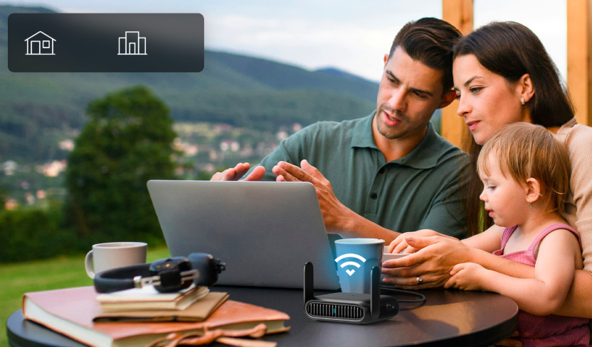 Router TP-Link TL-WR3602BE Travel/Pocket čierny Použitie cestovného routera TP-Link TL-WR3602BE pre domáce Wi-Fi pripojenie viacerých zariadení súčasne
