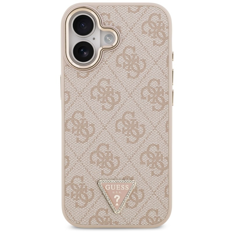 Kryt na mobil Guess PU Leather 4G Triangle Logo Gold Frame MagSafe na Apple iPhone 17 - ružový