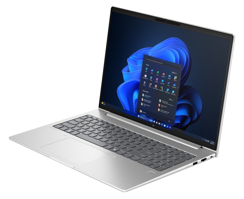 Otvorený a zapnutý notebook HP Elitebook 6 G2a 16" otočený doľava