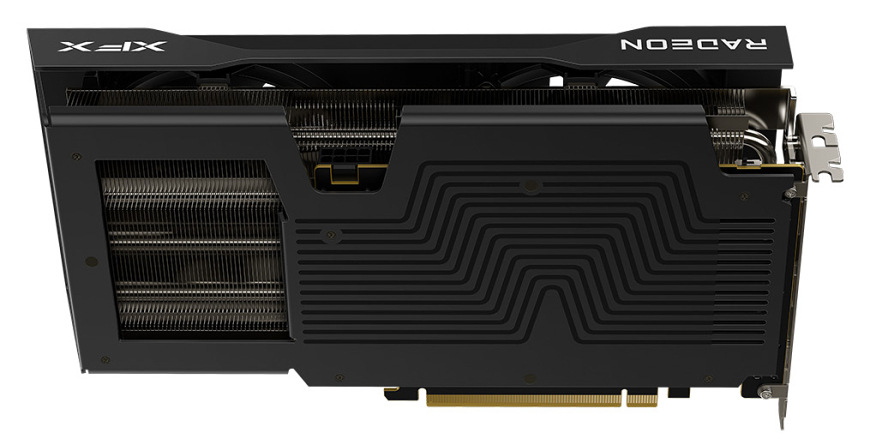 Grafická karta XFX Swift AMD Radeon RX 9060 XT OC 16GB GDDR6 Dual Fan Gaming Edition Zadná strana grafickej karty XFX Swift Radeon RX 9060 XT s robustným backplatom