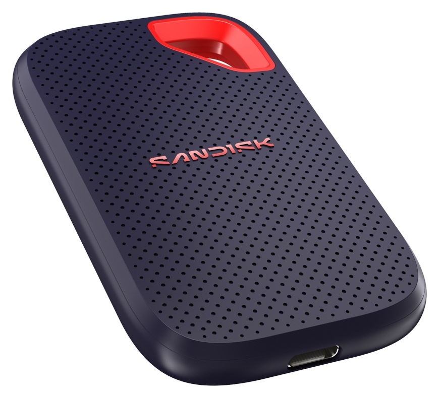 SSD externý SANDISK Extreme Portable 2TB, USB-C Gen2x2 čierny Detail externého SSD SANDISK Extreme Portable s USB-C konektorom