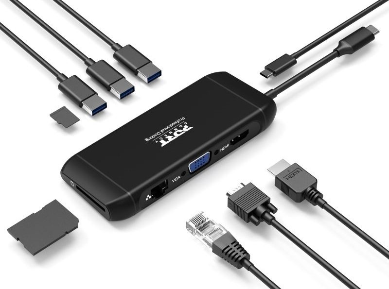Dokovacia stanica PORT CONNECT 8v1 DUAL SCREEN, HDMI, VGA, 3xUSB-A, RJ-45, TF, SD čierna