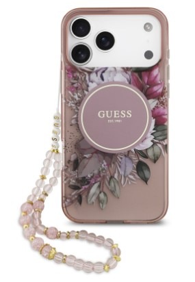 Kryt na mobil Guess IML Flowers Strap MagSafe na Apple iPhone 17 Pro Max ružový Kryt na mobil Guess IML Flowers Strap MagSafe na Apple iPhone 17 Pro Max ružový