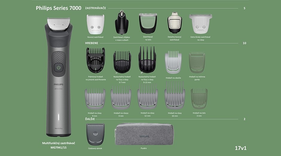 Multifunkčný zastrihávač Philips MG7941/15 Series 7000 vrátane vymeniteľných nástavcov