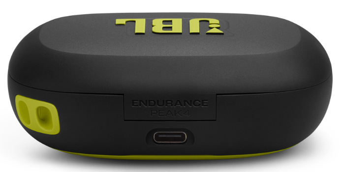 Slúchadlá JBL Endurance Peak 4 čierna/žltá Nabíjacie púzdro JBL Endurance Peak 4 s USB-C konektorom a značením modelu