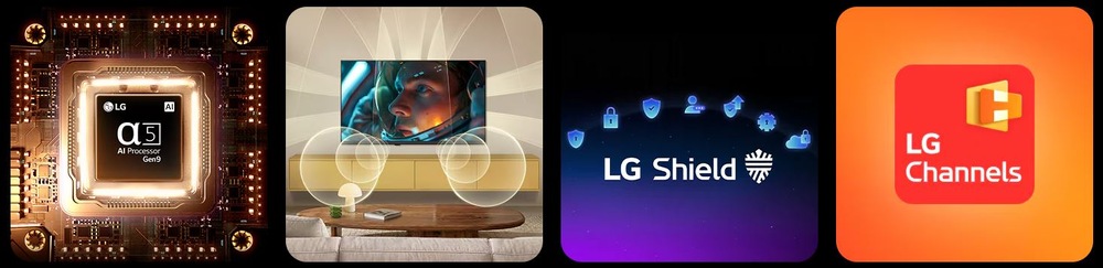 Televízia LG 43LB6500 s prehľadom hlavných funkcií vrátane AI procesora, LG Shield a LG Channels