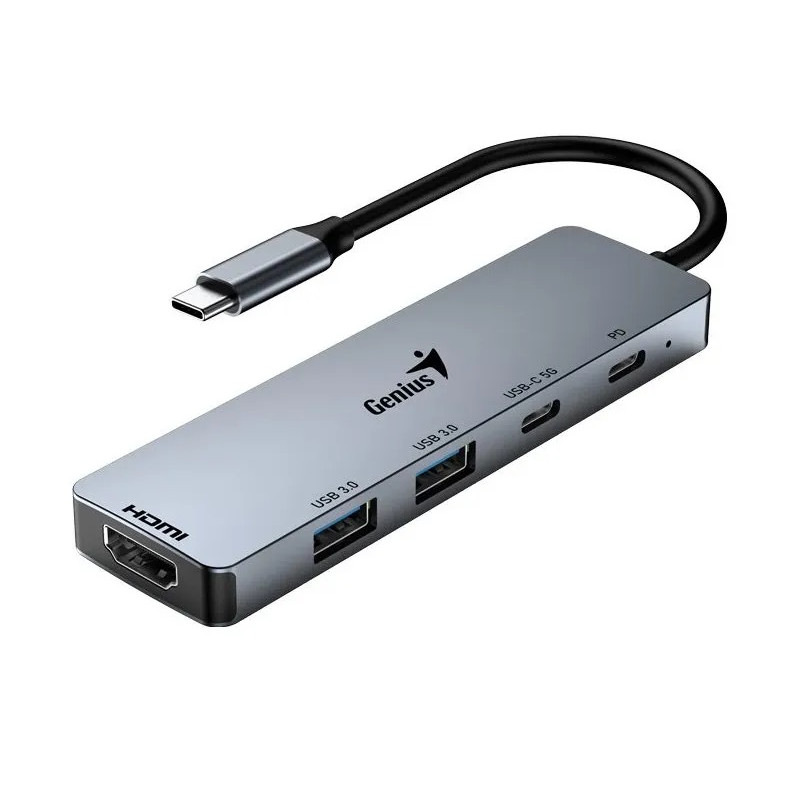 USB Hub Genius UH-500, USB-C/HDMI, 2x USB3.0, 100W PD sivý