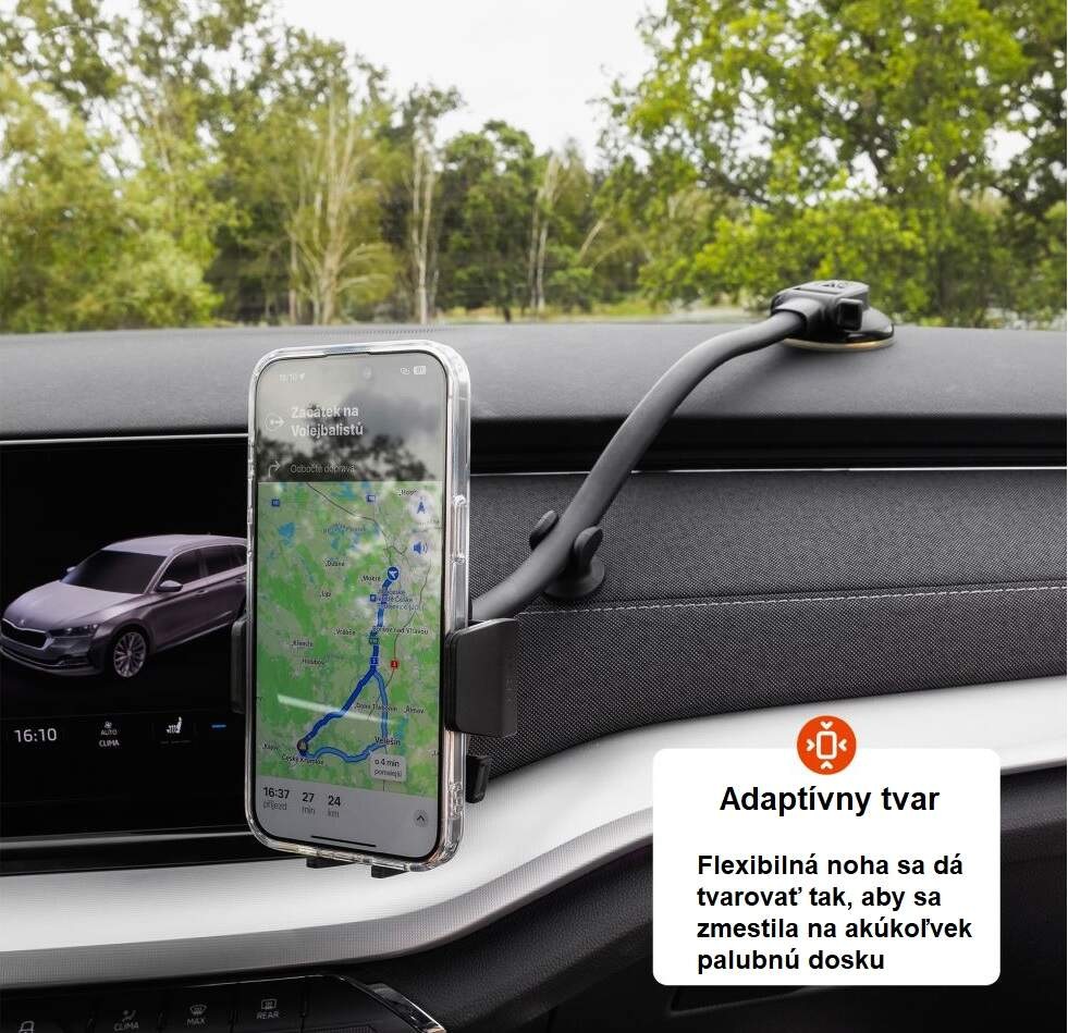 Držiak na mobil FIXED Iconiq Flex XL s flexibilnou ohybnou nohou na sklo alebo na palubnú dosku čierny