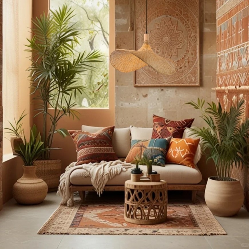 Závesné svietidlo IMMAX BOHO SOMBRERO, D70cm, E27, prírodný ratan čierne/hnedé Závesné svietidlo IMMAX BOHO SOMBRERO, D70cm, E27, prírodný ratan - čierne / hnedé