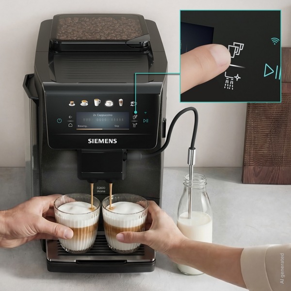 Automatický kávovar Siemens EQ600 iAroma TP601E19 čierny Dve kávové špeciality pripravené v kávovare Siemens TP601E19