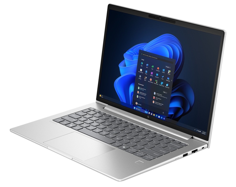 Notebook HP Elitebook 6 G2a 14" strieborný Otvorený a zapnutý notebook HP Elitebook 6 G2a 14" otočený doľava