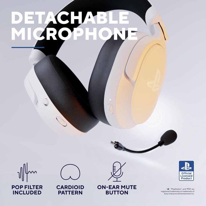Headset Trust GXT 499W Forta Wireless Gaming Headset PS5 biela Odnímateľný mikrofón headsetu Trust GXT 499W Forta Wireless for PS5 s pop filtrom