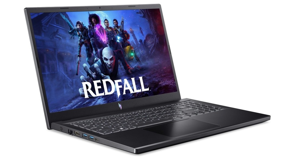 Notebook Acer Nitro V 15 (ANV15-41-R7DV) čierny Otvorený a zapnutý notebook Acer Nitro V 15 otočený doprava