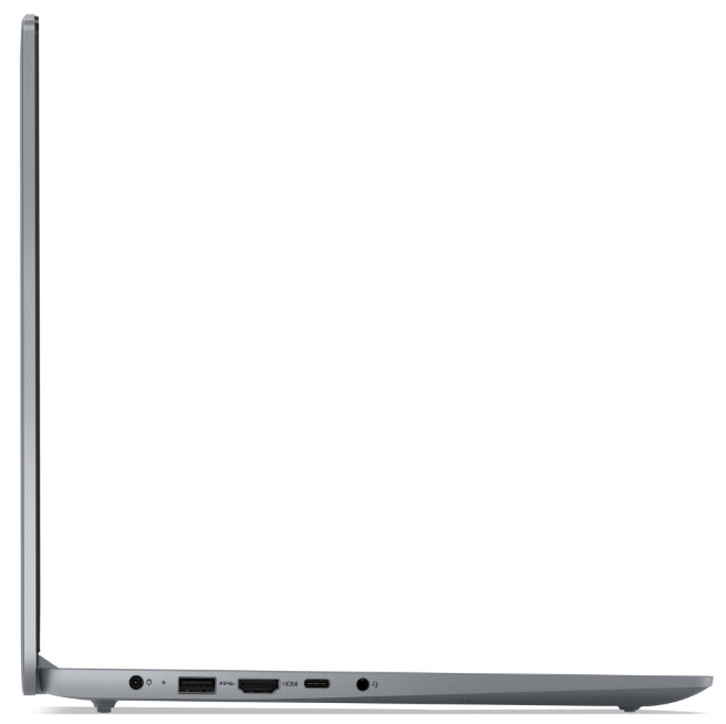 Notebook Lenovo IdeaPad Slim 3 15AMN8 sivý Ľavá strana notebooku Lenovo IdeaPad Slim 3 15AMN8 s HDMI, USB-C a ďalšími konektormi