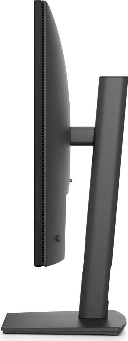 Monitor Dell Pro P2726HE sivý Bočný pohľad na sivý monitor Dell s tenkým panelom, vetracími otvormi po zadnom okraji a centrálnym stojanom na plochej základni.