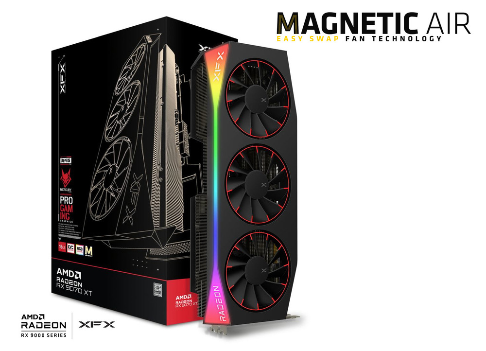 Grafická karta XFX Mercury AMD Radeon RX 9070 XT OC Magnetic Air Edition RGB 16GB čierna Foto VGA s krabicou VGA XFX AMD Radeon RX 9070 XT OC Magnetic Air Edition RGB 16GB