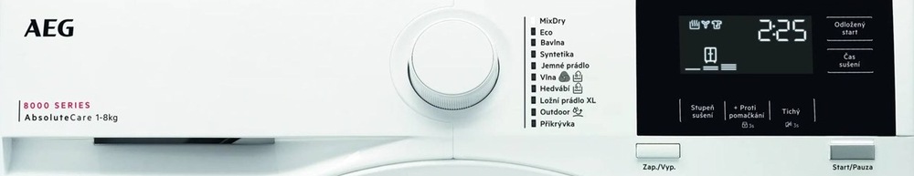 Sušička bielizne AEG série 8000 TR818NWC biela Ovládací panel sušičky AEG TR818NWC radu 8000 AbsoluteCare