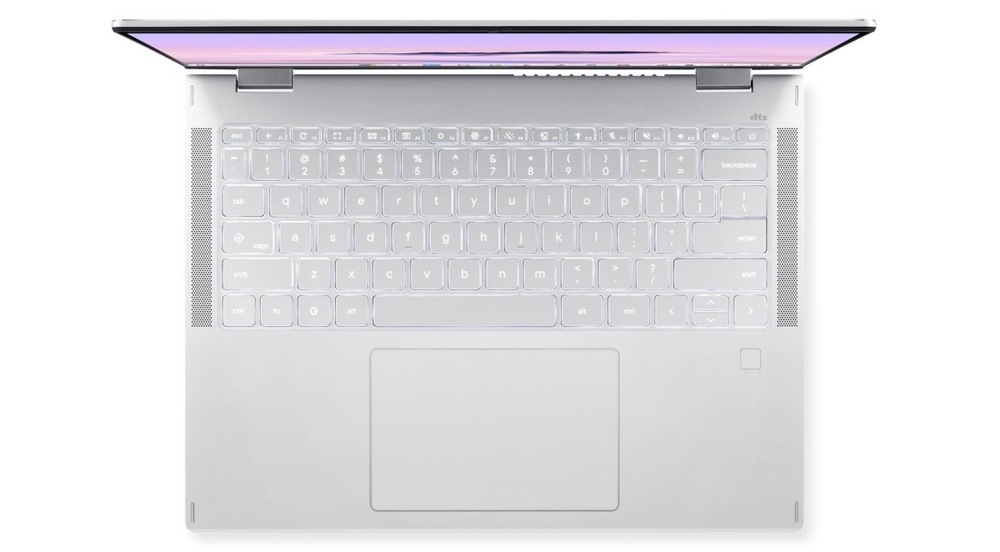 Notebook Acer Chromebook Plus Spin 514 (CP514-5HN-K65H) strieborný Pohľad zhora na klávesnici notebooku Acer Chromebook Plus Spin 514 (CP514-5HN-K65H)