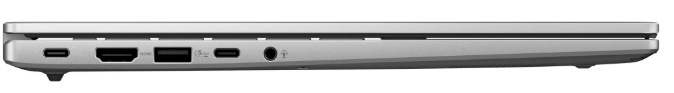 Ľavý bok ASUS Vivobook S14 s USB-C, HDMI, USB-A a 3,5 mm konektorom