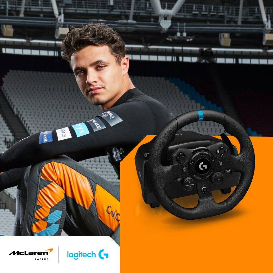 Volant Logitech G923 Racing Wheel and Pedals - PC only čierny Logitech G923 Racing Wheel and Pedals v edícii McLaren s jazdcom Lando Norrisom