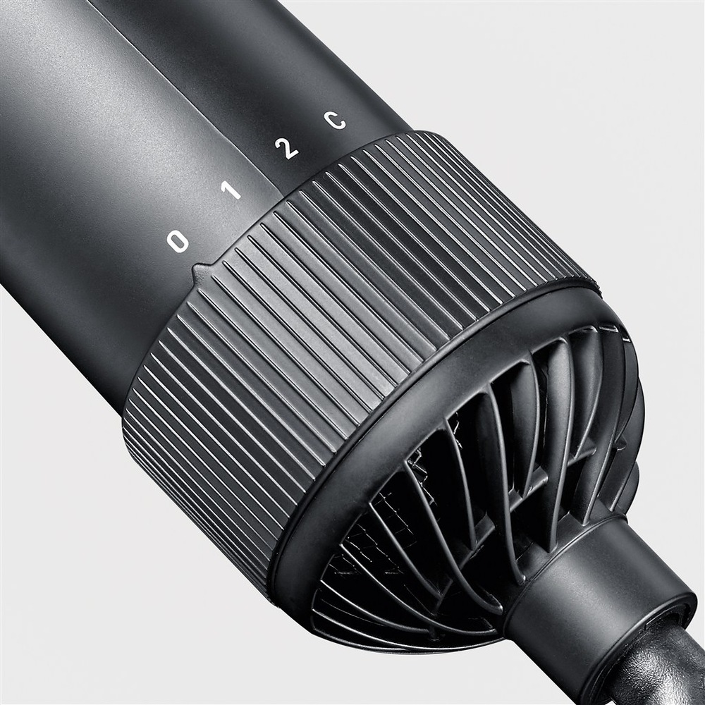 Kulma rotačná Severin S-Style WL 0241 antracitová farba Detailný pohľad na otočný ovládač nachádzajúci sa v spodnej časti kulmofénu Severin S-Style WL 0241.