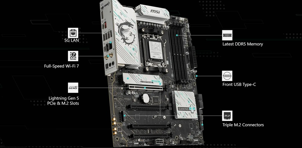 Základná doska MSI B850 GAMING PLUS WIFI Výkonné porty a rozhrania podporujú vysoké prenosové rýchlosti