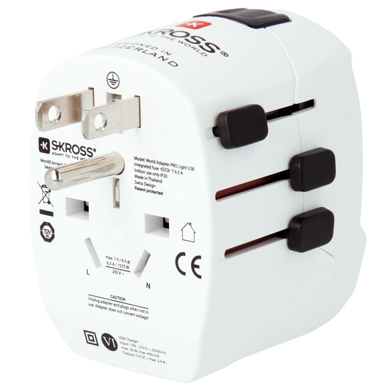 Cestovný adaptér SKROSS PRE Light USB World, UK+USA+Austrália/Čína, 2x USB-A, vr. adaptéra